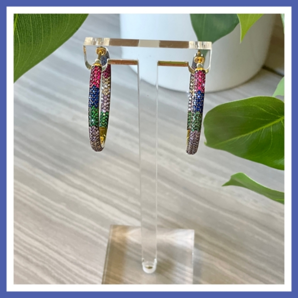 💎Multi color Lab Sapphire 18KT hoops💎 - Picture 2 of 3
